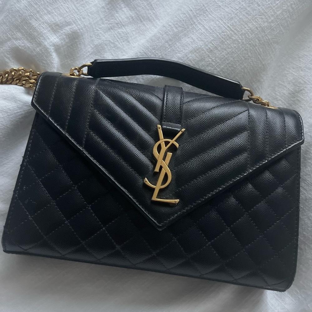 Yves Saint Laurent Black Quilted Shoulder Bag with Gold Accents
